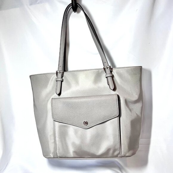 MICHAEL Michael Kors Handbags - Michael Kors Jet Set Nylon Large Tote/Satchel/Shoulder Purse-Light Gray-Adjust